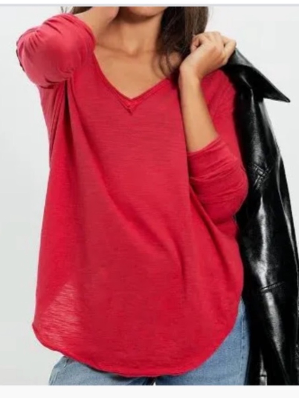 FREE PEOPLE WE THE FREE REAL ONE LONG SLEEVE V NECK TEE MEDIUM